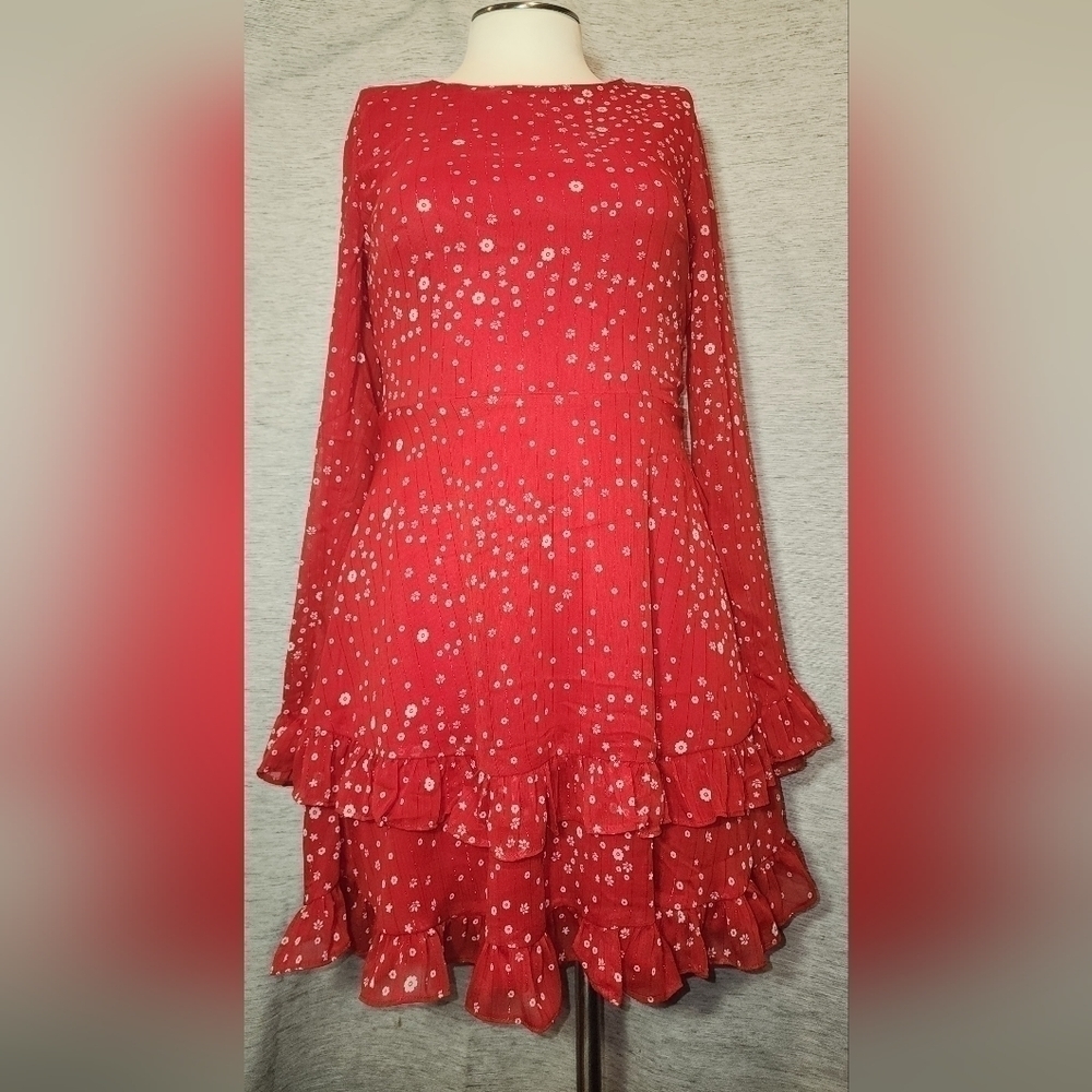 Mi Ami Small Red/white/Shimmer Sheer Overlay & Sleeves Ruffle - Picture 4 of 6